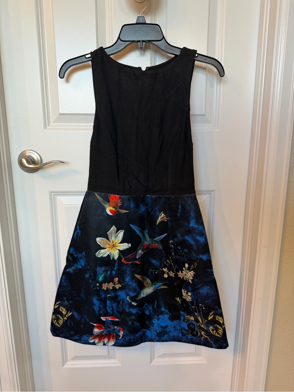 alice + olivia Floral Bird Print Fit & Flare Dress Black Blue Size 0